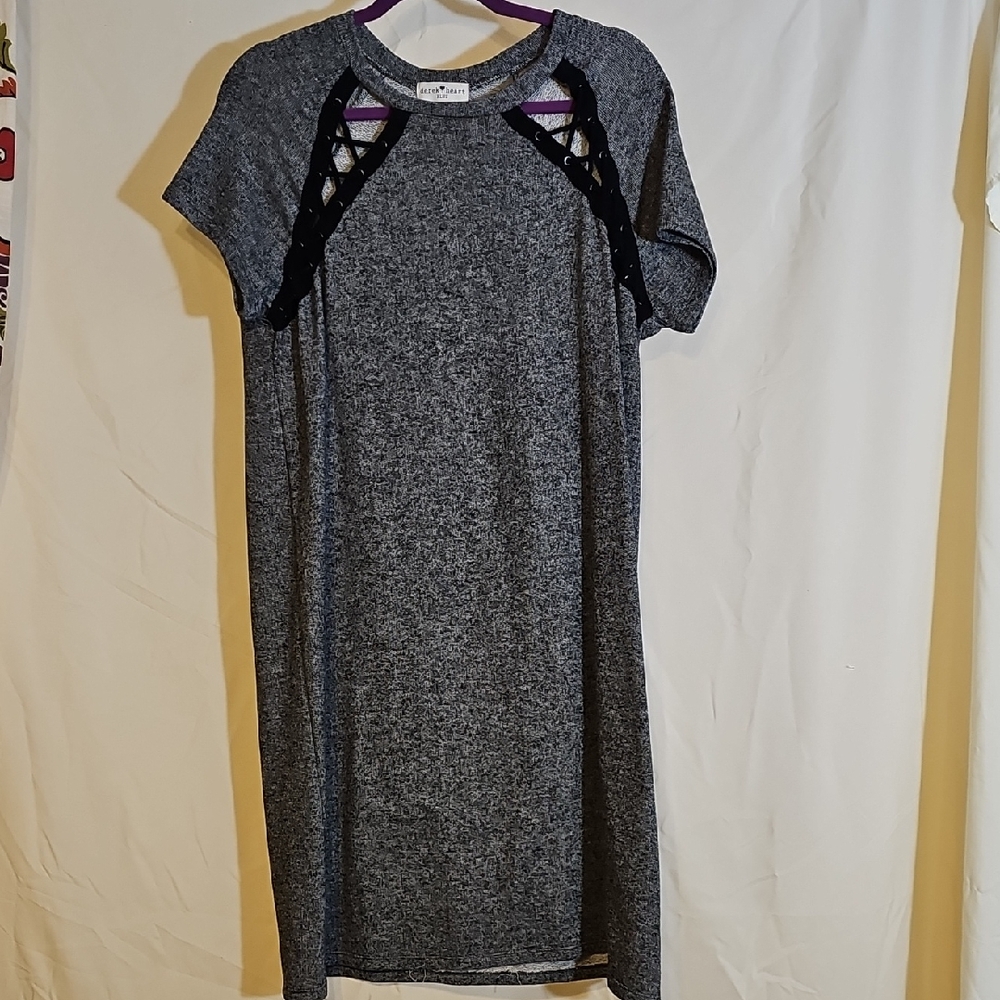 Gray Dress with Black Lace Up Accents